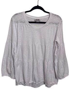 Wild Palms Small White Cotton Tiered Top Stretch Lagenlook V-Neck Casual Beach